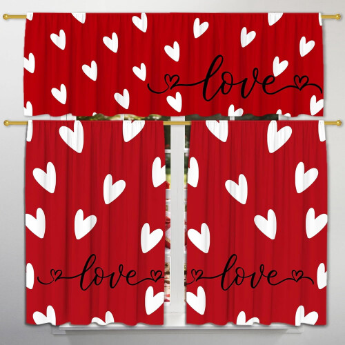Valentine's Day Kitchen Curtains Set Farmhouse Red Love