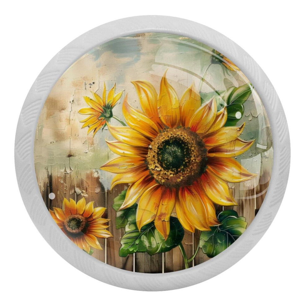Sunflower Crystal Glass Cabinet Knobs 4 Pcs 9027700825796