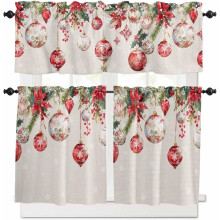 Christmas Kitchen Curtains Set Red Ball Poinsettia