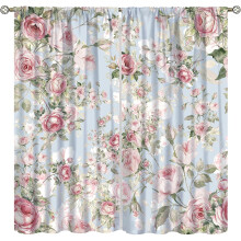 Rose Decorative Curtains Beige Pink Floral 42x84x2 Inch