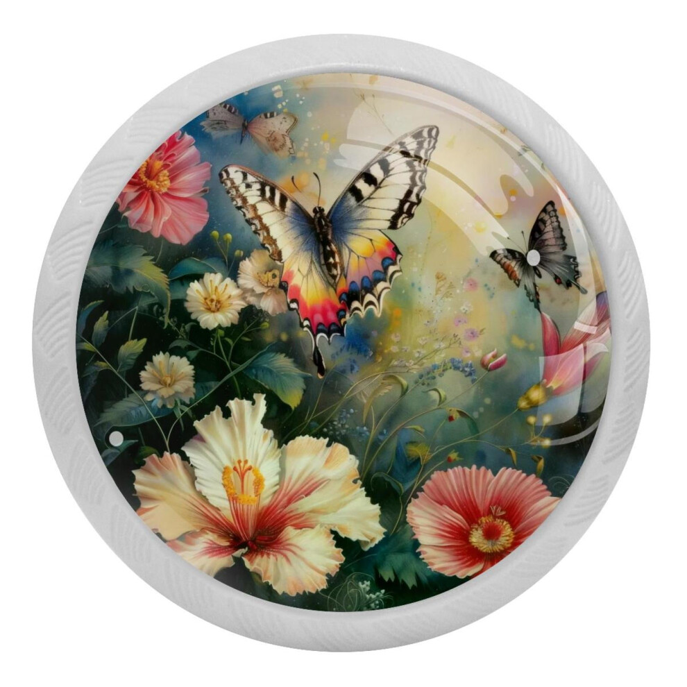 Crystal Glass Cabinet Knobs Flower Butterfly Design 4 Pcs 9027700826397