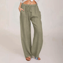 Women's Linen Wide Leg Palazzo Pants with Pockets