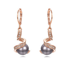 Gray Pearl Dangle Earrings Rose Gold Plated Leverback