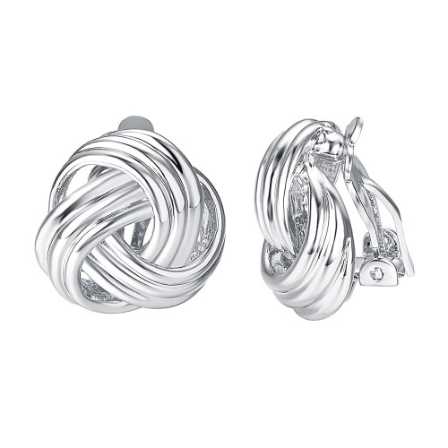 Silver Knot Clip-On Earrings White Gold Plated