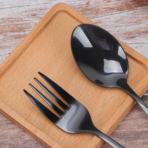 Black spoons and forks set heavy duty 8 pcs 1