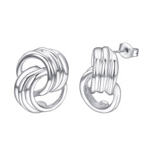 Silver Spiral Stud Earrings for Women Double Hoop Cross