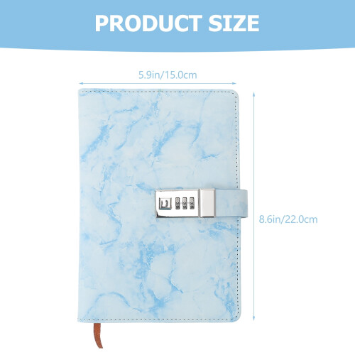 FRCOLOR Blue PU Lock Diary Creative Design 6x4 inches 1