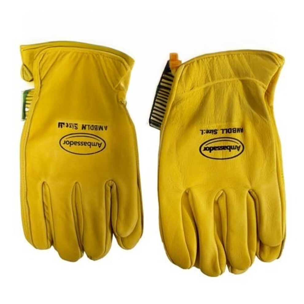 (L, Yellow) Ambassador Deluxe Leather Gardening Gloves 5063884673994