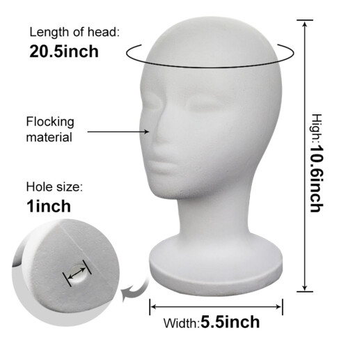 Foam Wig Stand Female Tall White Model Head 2