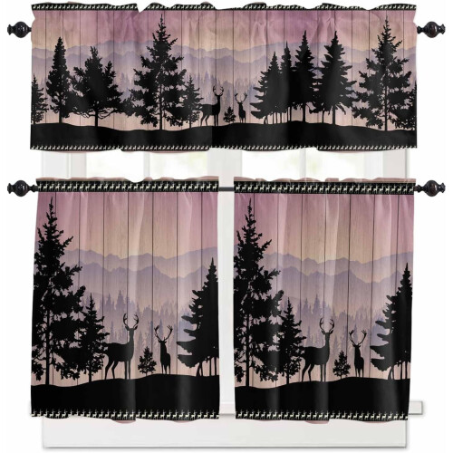 Farmhouse Kitchen Curtains with Valances Forest Elk Design 1