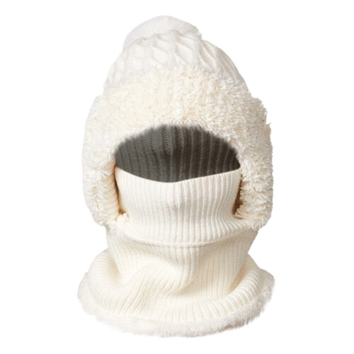 Women's Windproof Thermal Beanie Hat 3-in-1 Set White 1