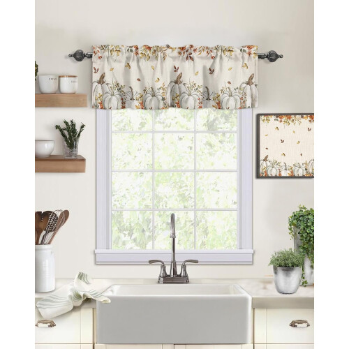 Fall Valance White Pumpkins Maple Leaves Vintage Autumn 1