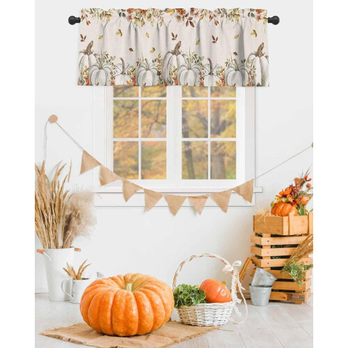 Fall Valance White Pumpkins Maple Leaves Vintage Autumn 2
