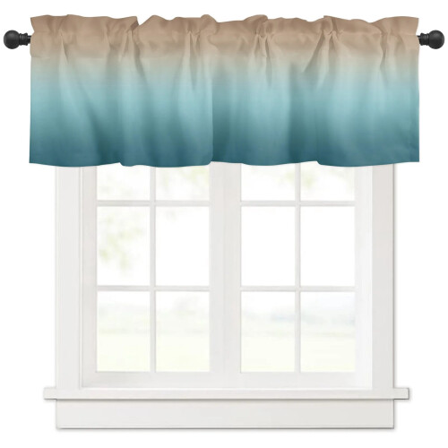 Curtains teal brown gradient small rod pocket half drapes 1