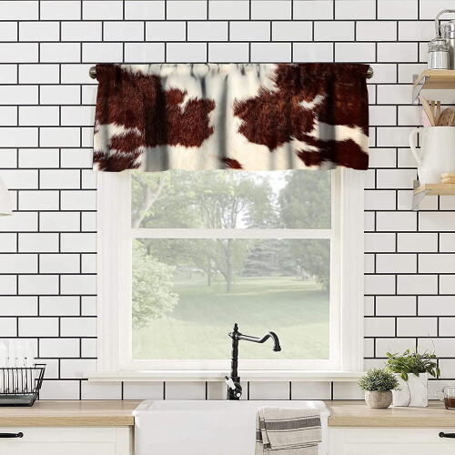 Cowhide Animal Kitchen Valance Vintage Brown White Print 2