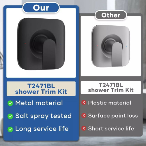 Black Shower Handle Valve T2471BL Stainless Steel 2