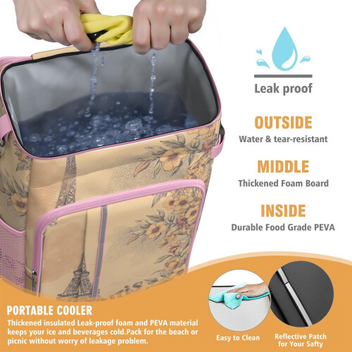 Pink Insulated Waterproof Cooler Backpack 15L 1