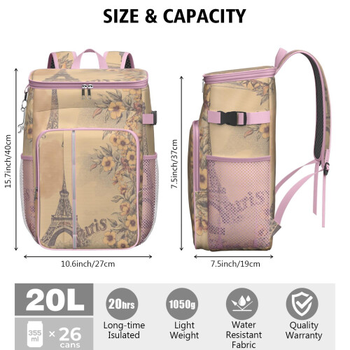 Pink Insulated Waterproof Cooler Backpack 15L 2