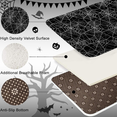 Halloween spider bath rug set black retro horror non-slip 2