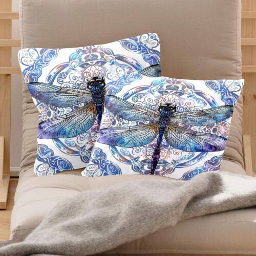 Blå trollslända akvarell örngott 2-pack 18x18 1