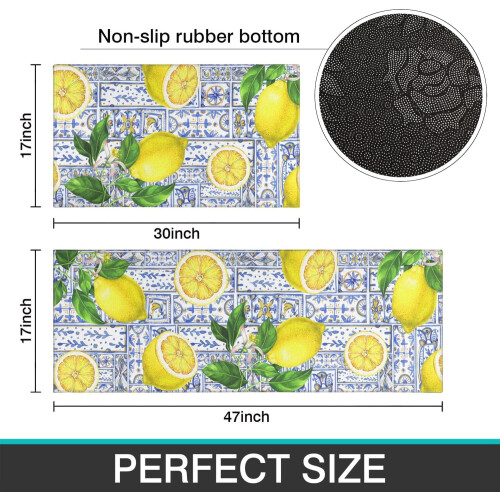Lemon Kitchen Rug Mat Non-Slip Washable Set of 2 2
