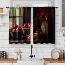 Farmhouse Fruit Kitchen Curtains Burgundy Floral Short Tier
