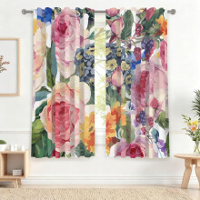 Renaiss watercolor floral linen curtains pink 42x63 inch 2