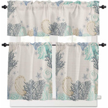 Summer Coral Kitchen Curtains Rod Pocket 24 inch 3-Piece