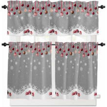 Christmas Kitchen Curtains Set Grey Farmhouse Snowflake Red