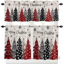 Christmas Kitchen Curtains Rod Pocket Tier 24 inch Red