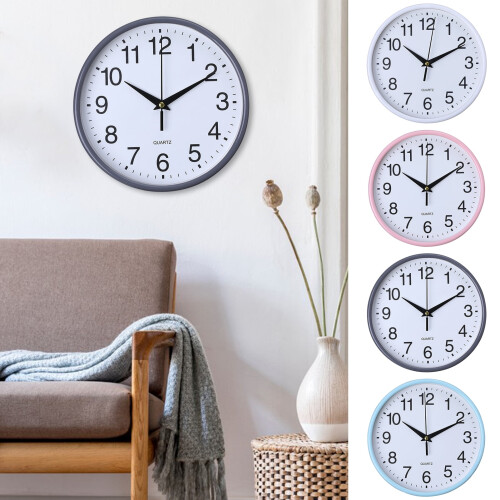 Round Wall Clock Simple Grey Quartz Battery Operated