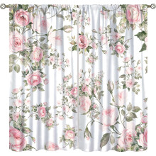 Rose Decorative Curtains Pink Vintage on White 42x84x2 in