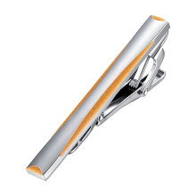 Men's Silver Tie Clip with Orange Accent 1 Piece