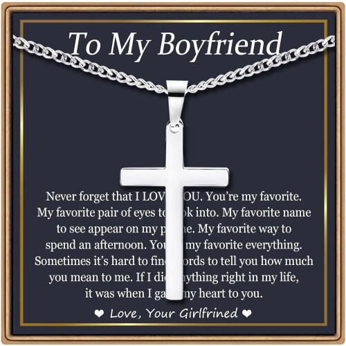 Cross Necklace Silver Cuban Link Chain for Men