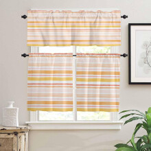 Orange watercolor ombre striped kitchen curtains set with