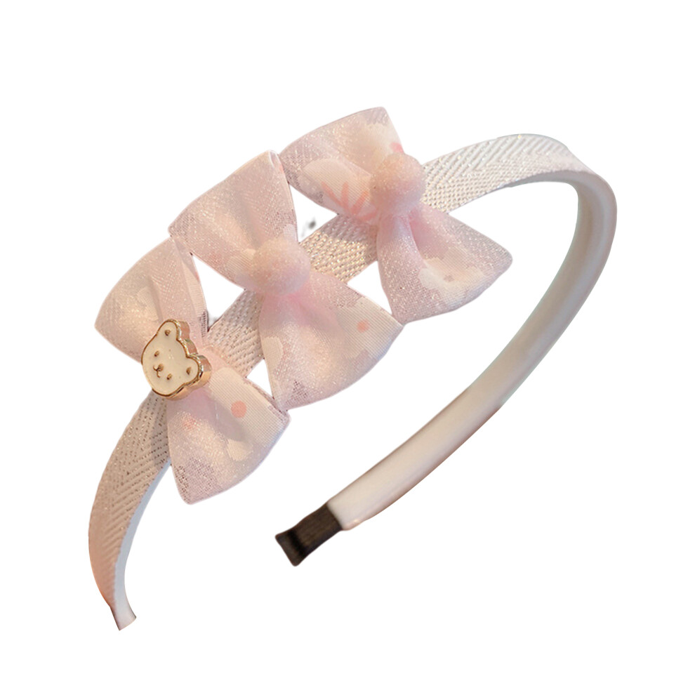 Girls Headband with Lace Trim and Pearl Bowknot Pink