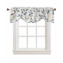 Mantovana per tende con foglie blu, stile vintage, con passante per asta, 1 paio