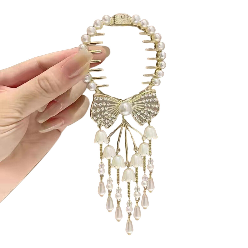 Lady Ponytail Claw Clip with Rhinestones Faux Pearls