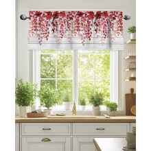 Red Watercolor Eucalyptus Curtain Valance 42x18 Rod Pocket