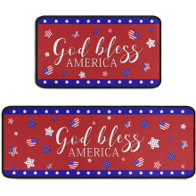 4th of July Kitchen Rugs Set Non-Skid Red Blue 2 pcs 17x47