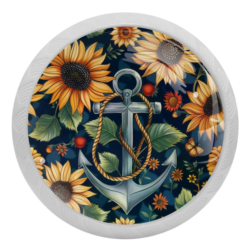 Sunflowers Anchor Crystal Glass Cabinet Knobs 4 Pcs 9027700299238