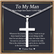 Cross Necklace Silver Cuban Link Chain for Men