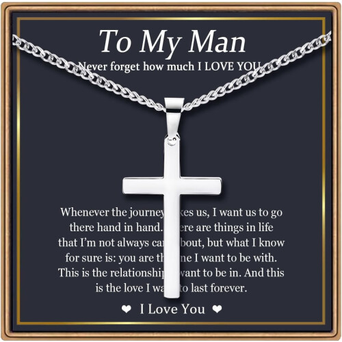 Cross Necklace Silver Cuban Link Chain for Men