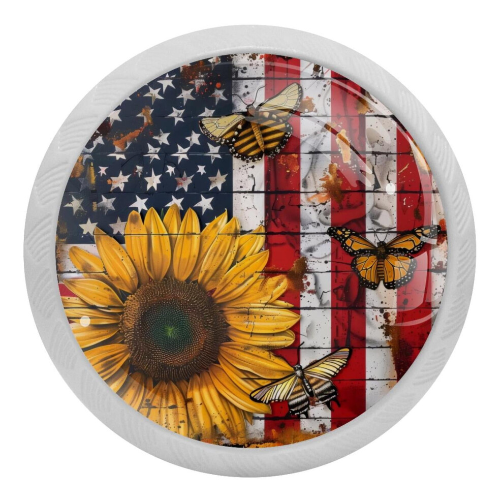 Sunflower And American Flag Bees Cabinet Knobs 4Pcs 9027700299801