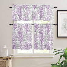 Purple Gray Coastal Kitchen Curtains Set with Valances 24