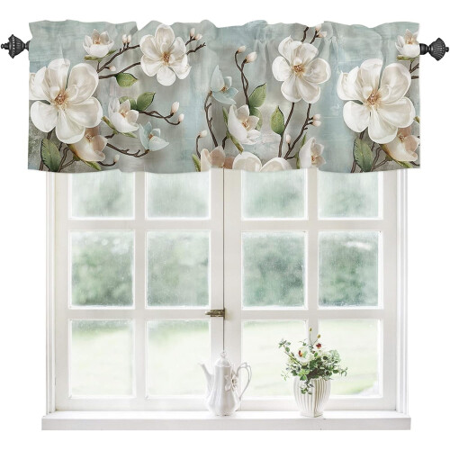 Kitchen Curtains Valances White Floral Vintage 1 Panel 54"