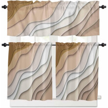 Brown geometric kitchen curtain set 3 pcs 54x36 inches