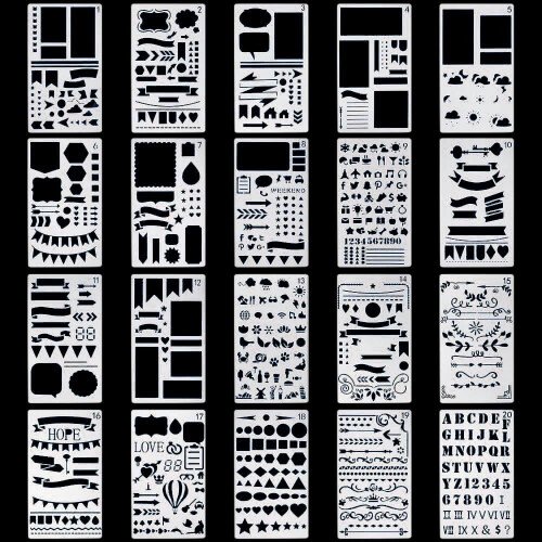 Plastic Drawing Stencils Kit 20 Unique Templates