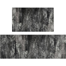 Abstract Kitchen Mat Set 2 pcs Non-Skid Washable Silver