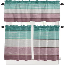 Farmhouse Kitchen Curtains Set Ombre Green Blue Pink Wood